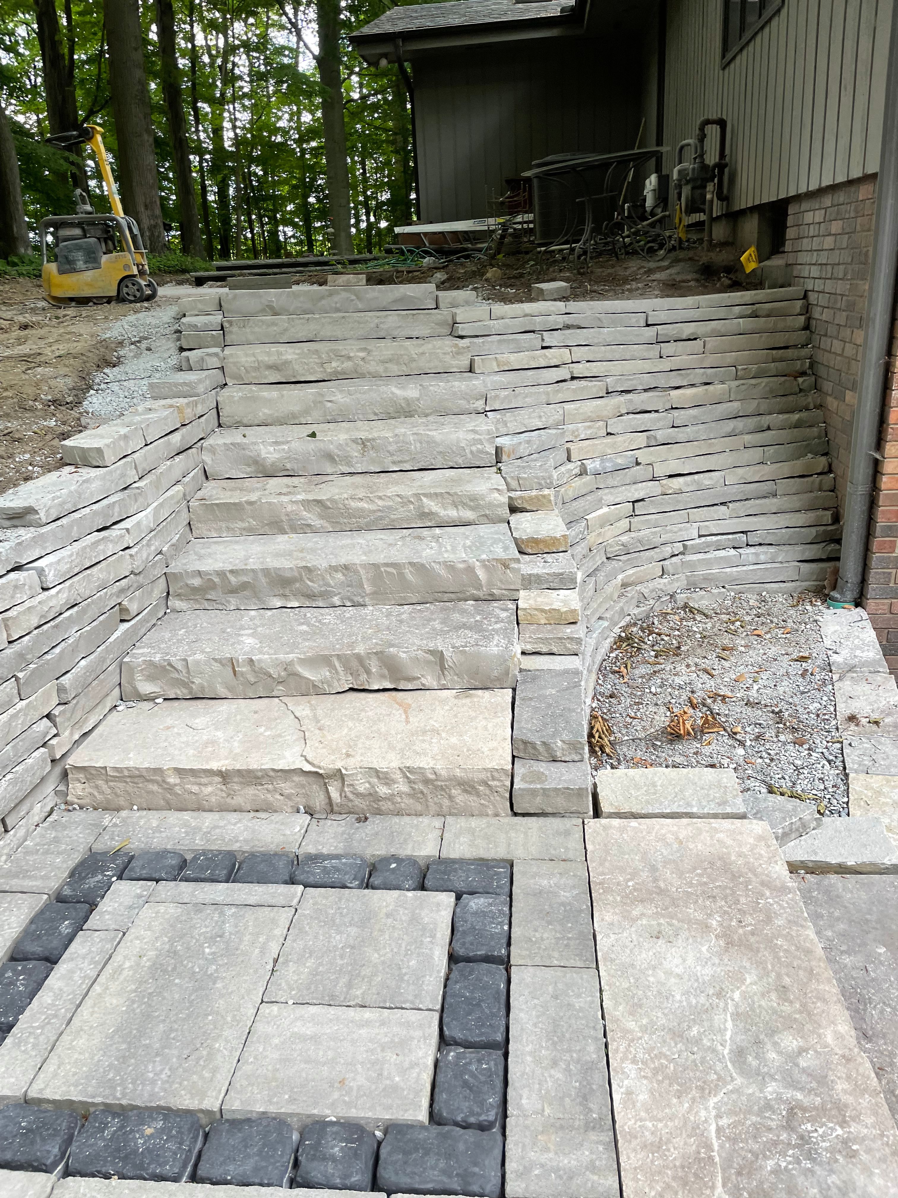 Natural stone steps and retaining walls